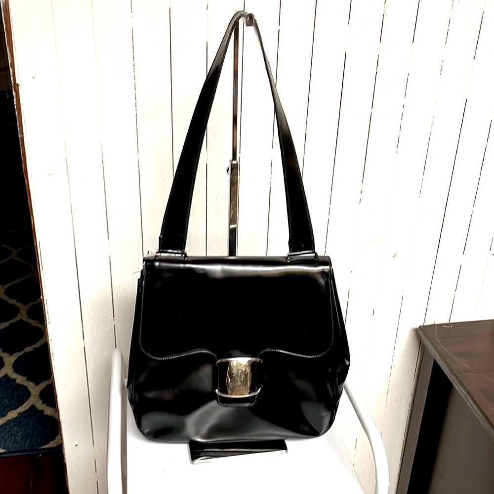 Vintage Salvatore Ferragamo Black Leather Shoulder Purse